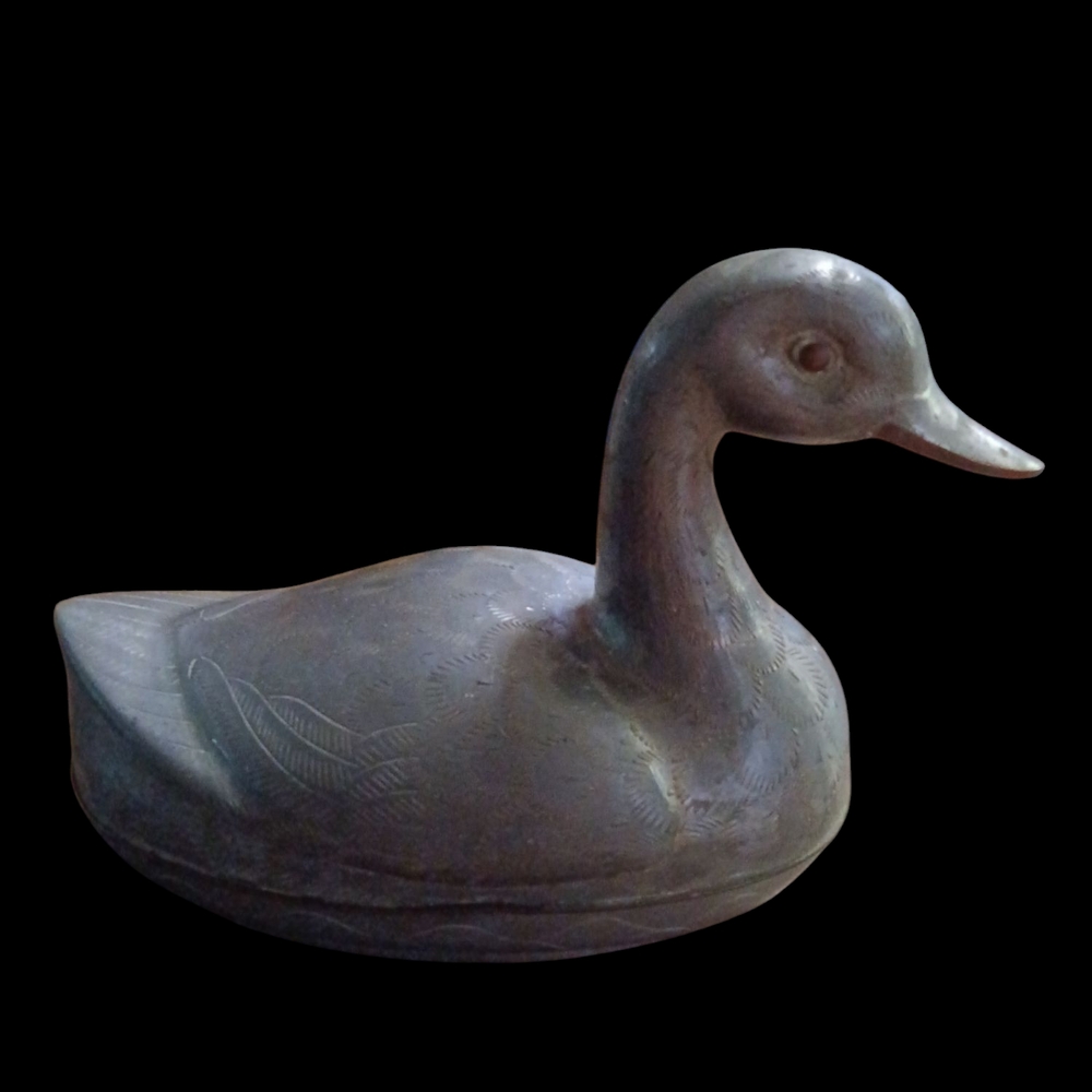 1960's Pewter Mallard Trinket Holder 7"T 9"W